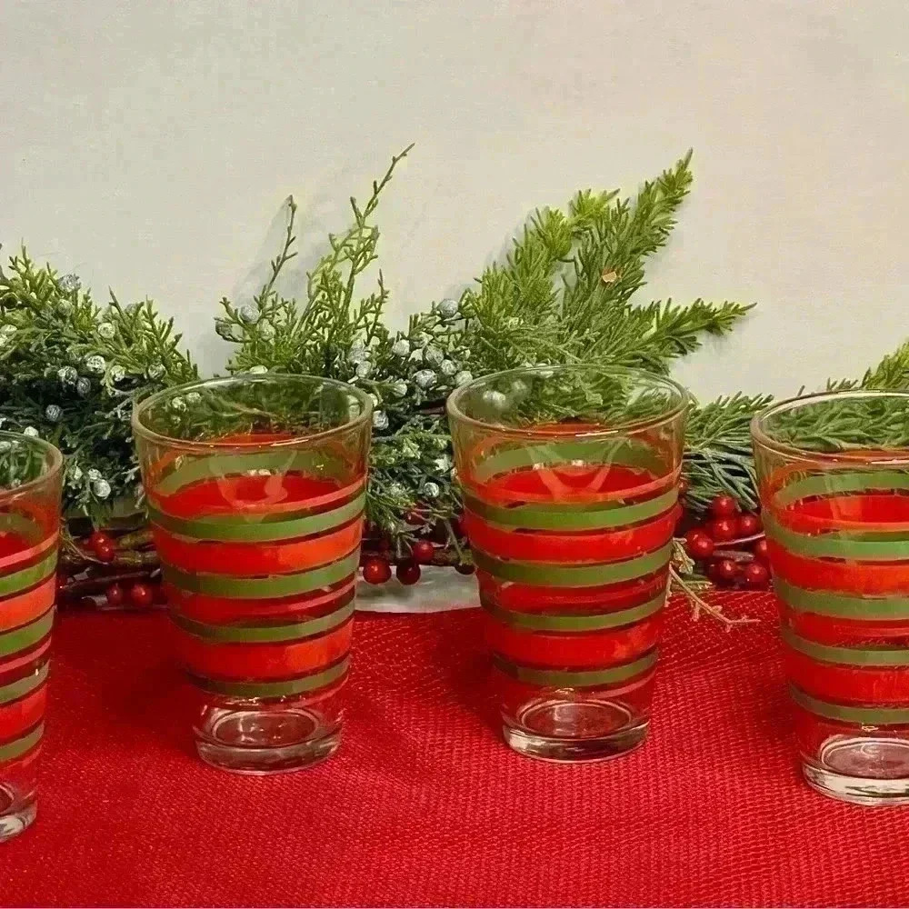 FF LL striped 16 ounce tall, drinking cocktail, bar, holiday glasses . Fun - Picture 3 of 3